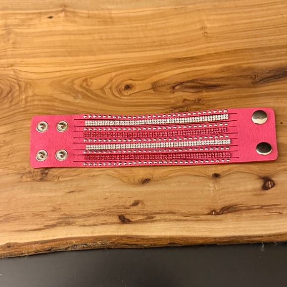 Jewelry - Pink Rhinestone Multi-Row Snap Cuff Bracelet